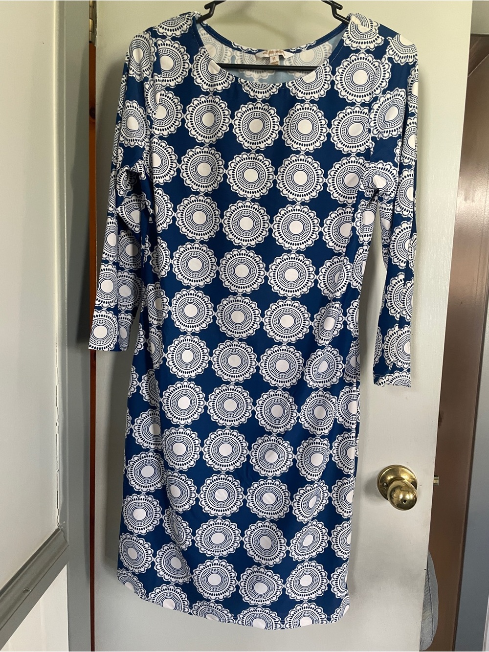 All For Color Blue and White Midi Sheath Dress size M - Picture 5 of 7